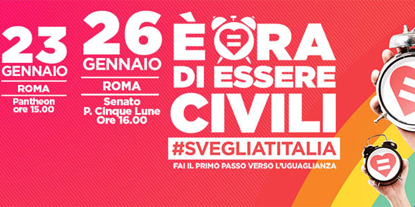 Unioni Civili, associazioni LGBT si mobilitano a Roma il 23 e 26 gennaio