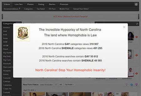 Fai la Legge Antigay e io ti blocco il sito porno. Succede in North Carolina