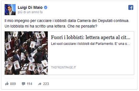 Luigi Di Maio che odia i lobbisti ospite d’onore alla convention dei lobbisti: coherentia et honestate