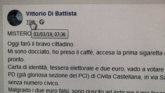 Di Battista padre: “Ho già votato tre volte”, e sbaglia a programmare il post che appare alle 7.30 del mattino…