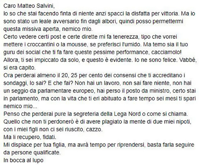 Fabio Sanfilippo non ha augurato la morte a Salvini. Non vi fanno un po’ vergogna queste polemiche svergognate?
