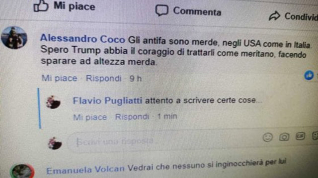 Il sobrio eloquio del leader leghista del Catanese sugli antifascisti: “Sparare ad altezza merda”