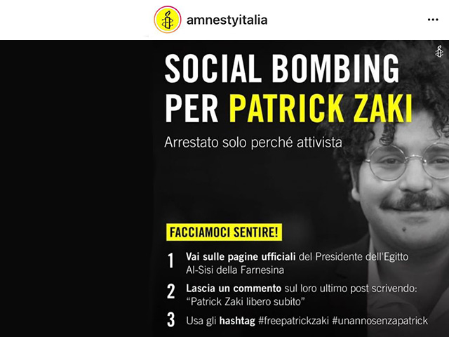 Un “Social Bombing” per Patrick Zaki #freepatrickzaki