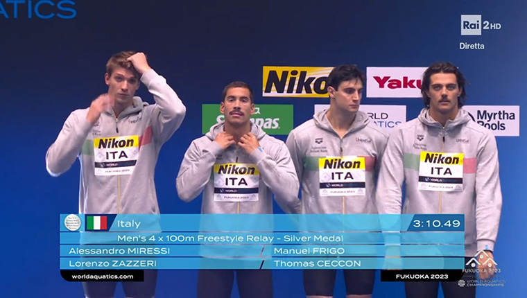 Fukuoka 2023. Italia d’argento nella 4x100sl maschile