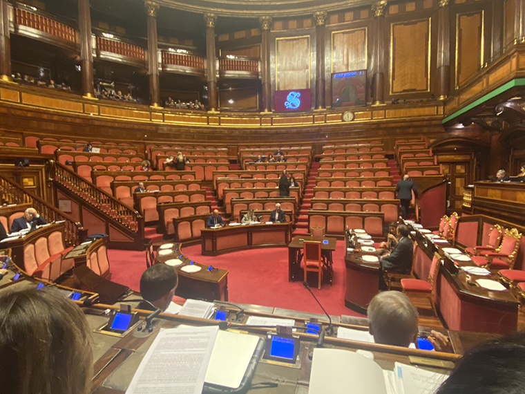 L’aula vuota di palazzo Madama mentre si discute di Legge contro la violenza sulle donne