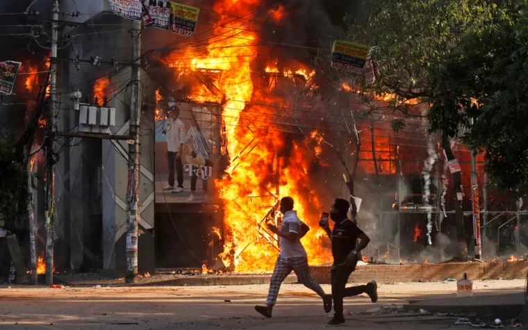 Banglades riots. President Sheikh Hasina fled the country