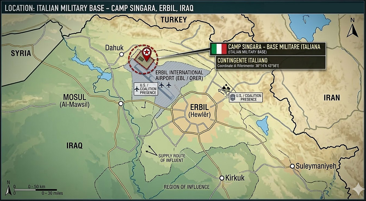 Droni colpiscono la base degli italiani a Erbil, nel Kurdistan iracheno. Non ci sono feriti
